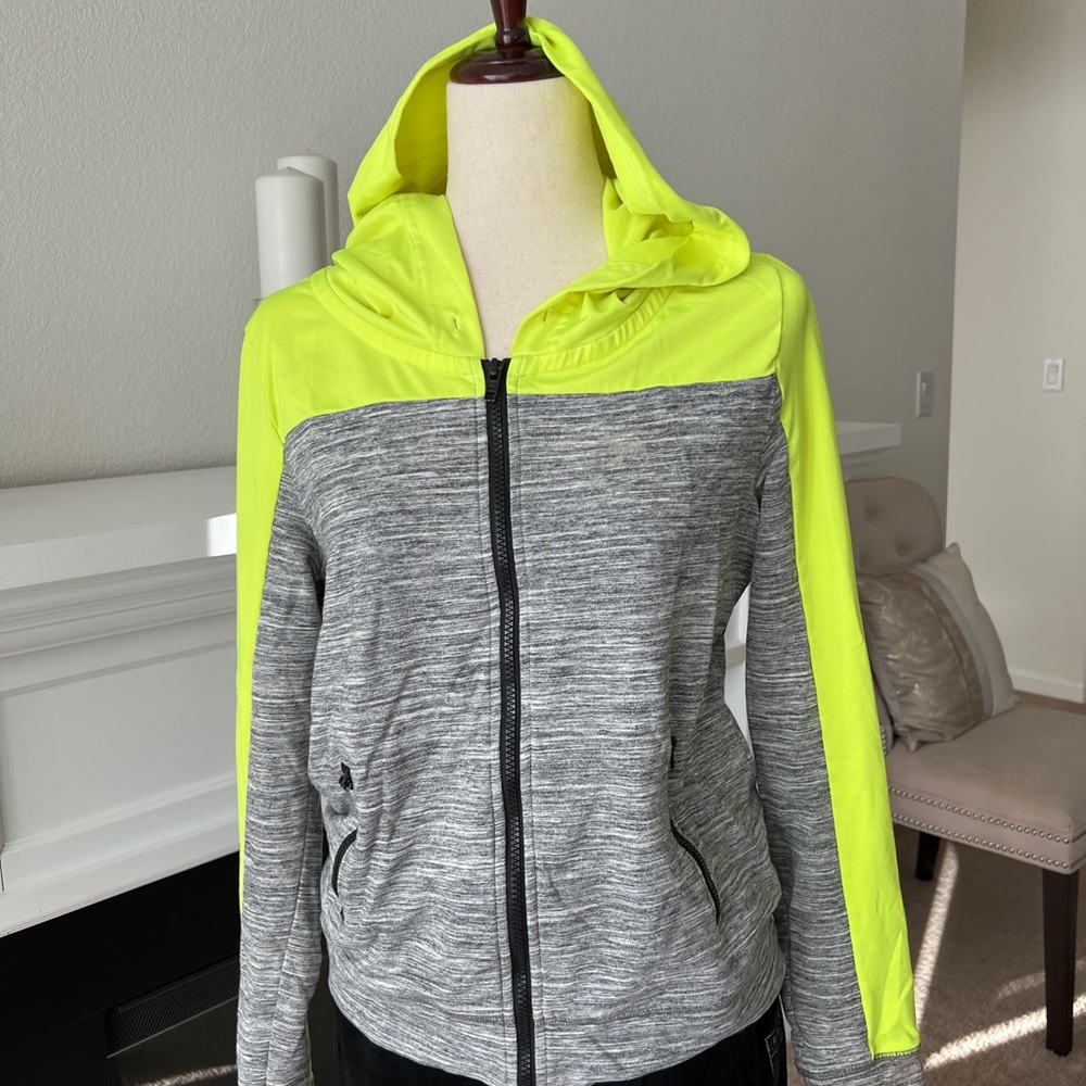 PINK Victoria's Secret Gray and Neon Yellow Bomber Jacket